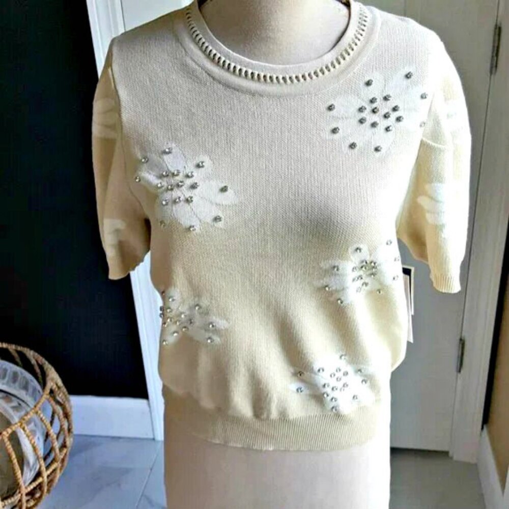 NWT! NANETTE Lepore KNITWEAR Crystal SWEATER SZ L